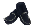100% Sheepskin Moccasins Slippers Winter Casual Slip On Shoes - Black