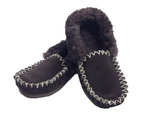 100% Sheepskin Moccasins Slippers Winter Casual Slip On Shoes - Chocolate Brown