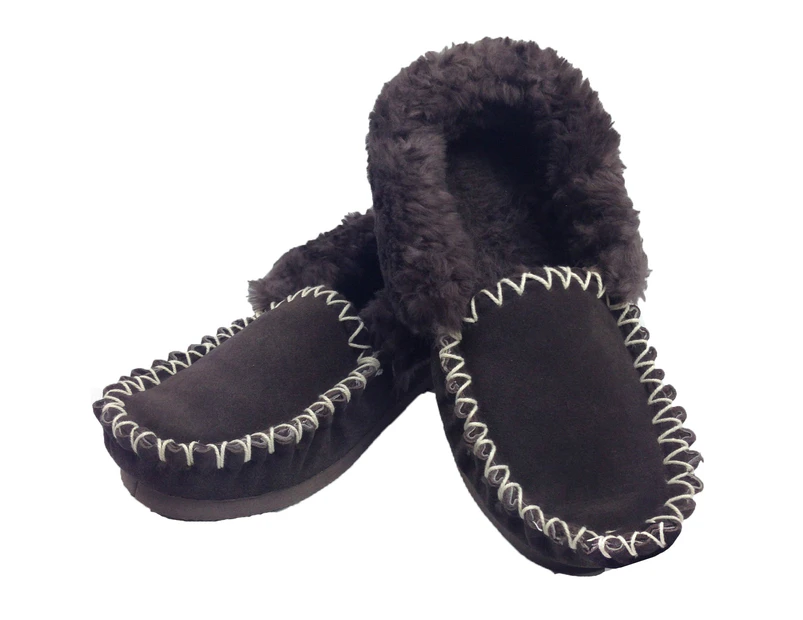 100% Sheepskin Moccasins Slippers Winter Casual Genuine Slip On UGG Non-Slip - Chocolate Brown