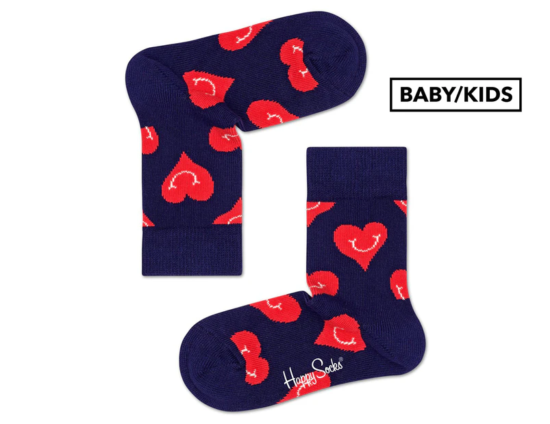 Happy Socks Baby/Kids' Smiley Heart Socks - Navy/Red