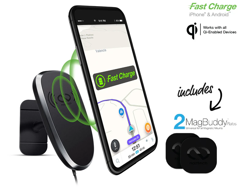 Naztech MagBuddy Anywhere+ Wireless Qi Charger Mount - Black
