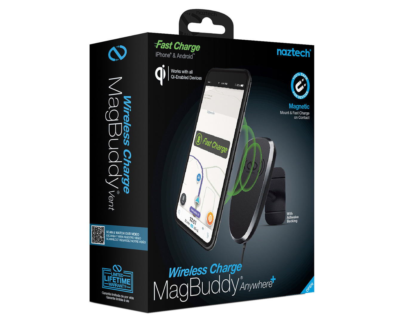 Naztech MagBuddy Anywhere+ Wireless Qi Charger Mount - Black | Catch.co.nz