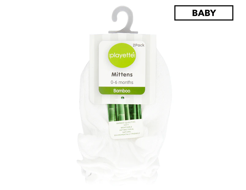 Playette Babies' Newborn Bamboo Mittens 2pk - White