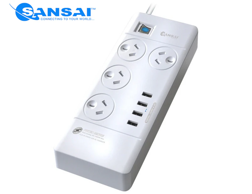 Sansai 4-Outlet Power Board + 4-Port USB Charging Station w/ Surge Protector