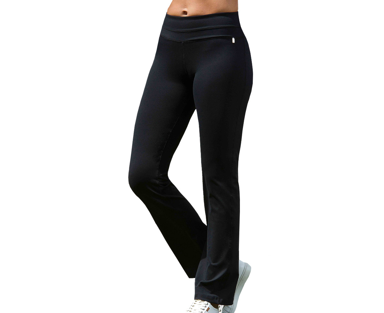 LaSculpte Women's Recycled Tummy Control Fitness Athletic Workout Sports  Running High Waist Wide Leg Boot Cut Yoga Pant - Black