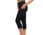 LaSculpte Women’s Recycled Tummy Control Slimming Fitness Athletic Workout Sports Running ¾ Shaping Legging w Phone Pocket - Black