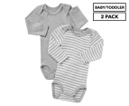 Bonds Baby/Toddler Long Sleeve Bodysuit 2-Pack - New Grey Marle Stripe/White