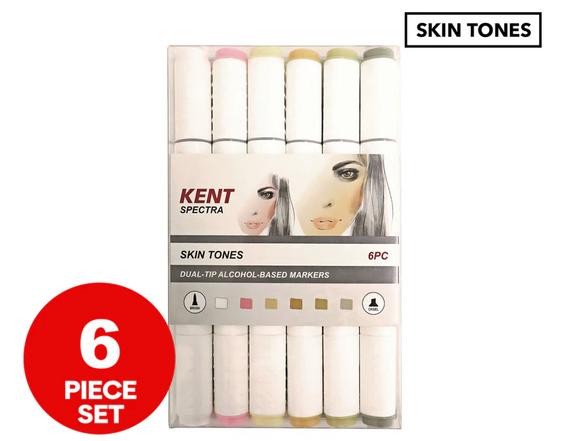Kent Spectra Skin Tones Dual-Tip Alcohol-Based Graphic Design Markers 6-Pack