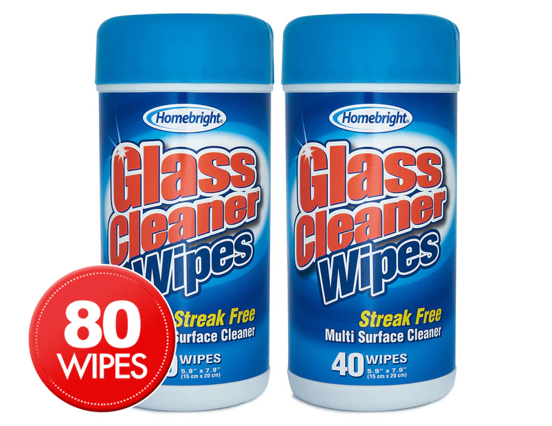 2 x 40pk Homebright Glass Cleaner Wipes