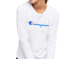 Champion Women's Script Long Sleeve Tee / T-Shirt / Tshirt - White