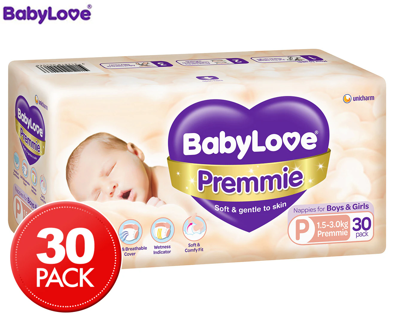 BabyLove Premmie Size 1.5-3kg Nappies 30pk