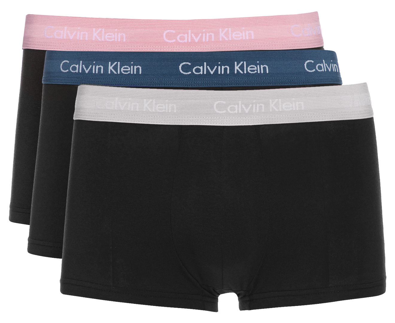 Calvin Klein Men's Cotton Stretch Trunks 3-Pack - Black/Wet Weather ...