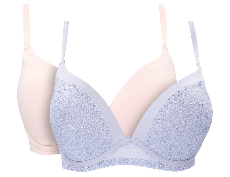 French Connection Women's Lace Wirefree Bra 2-Pack - Blue/Pink