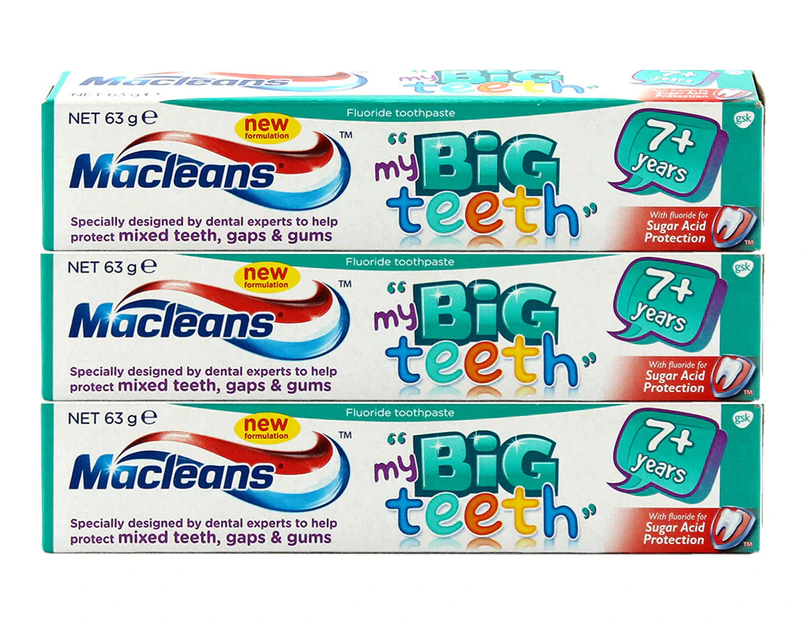 3 x Macleans Big Teeth Toothpaste 7+ Years 63g