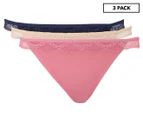 French Connection Women's Lace Waist Bikini Briefs 3-Pack - Navy/Nude/Pink