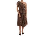 Dolce & Gabbana Brown Leopard Silk One Shoulder Dress