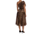 Dolce & Gabbana Brown Leopard Silk One Shoulder Dress