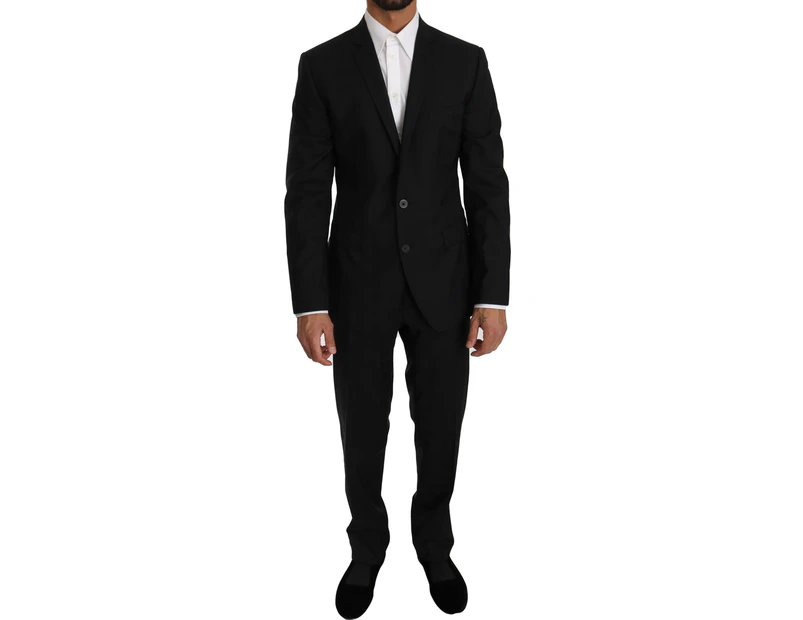 Dolce & Gabbana Black Wool Silk 2 Piece Slim Fit Suit