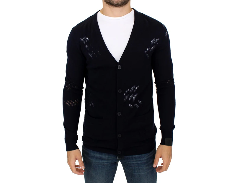 Karl Lagerfeld Blue Wool Cardigan Sweater