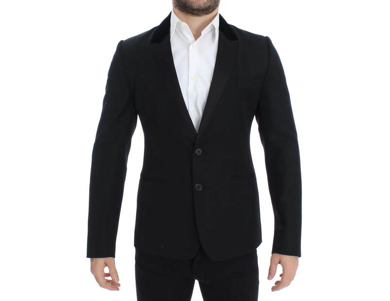Dolce & Gabbana Black wool stretch slim fit blazer Men Clothing Blazers