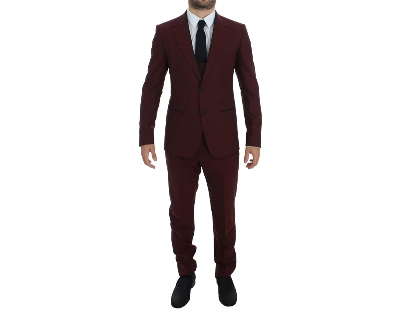 Dolce & Gabbana Bordeaux Wool Stretch Slim 3 Piece Suit Men Clothing Suits
