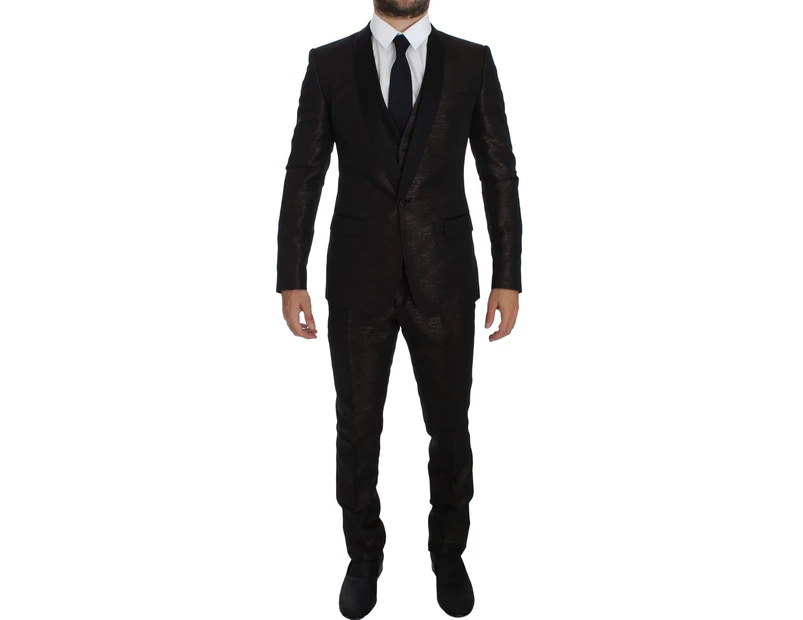 Dolce & Gabbana Brown Black Shiny 3 Piece Slim Suit Tuxedo Men Clothing Suits