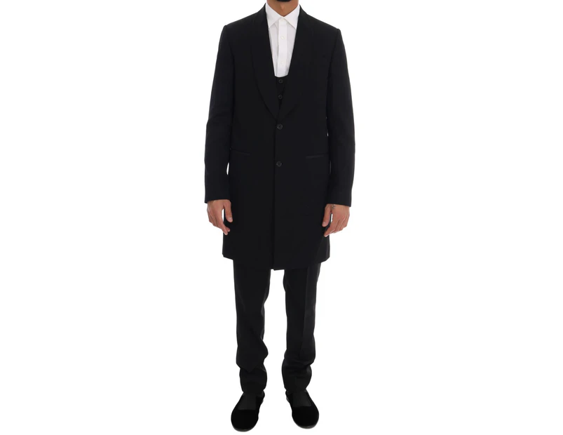 Dolce & Gabbana Black Wool Long 3 Piece Two Button Suit Men Clothing Suits