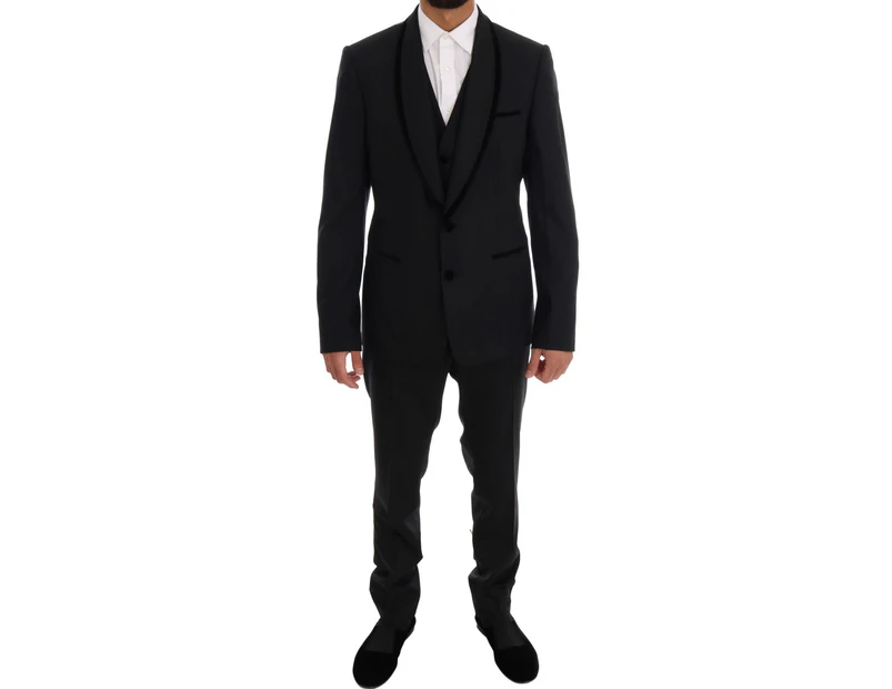 Dolce & Gabbana Black Wool Stretch Slim Fit 3 Piece Suit