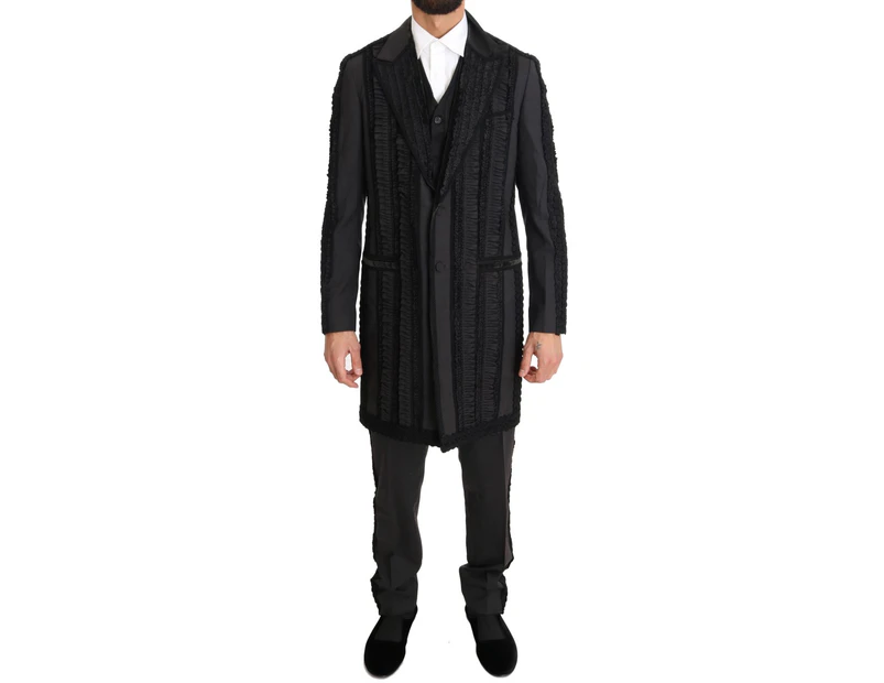 Dolce & Gabbana Black Wool Silk Torero Long 3 Piece Suit Men Clothing Suits