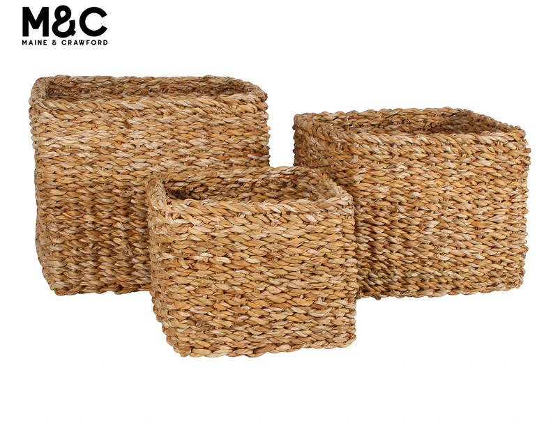 Set of 3 Maine & Crawford Scarborough Sea Grass Baskets - Light Timber