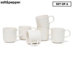 Salt & Pepper 6-Piece Embossed Mug Set - White