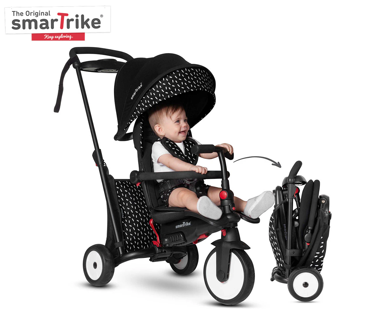 SmarTrike STR5 7-in-1 Trike Baby/Toddler Pram Pusher Black/White Kids 6-36m