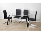 EZI Tempered Glass Dining Table + 4x Modern PU Leather dining chairs  (Full set)