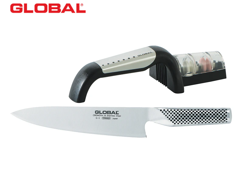 Global 20cm Cook's Knife w/ Water Sharpener Set