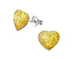 Kids Silver Heart Glitter Colorful Earrings - Yellow