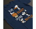 Peanuts Eat Sleep Scare Repeat Halloween Men's T-Shirt - Navy Blue