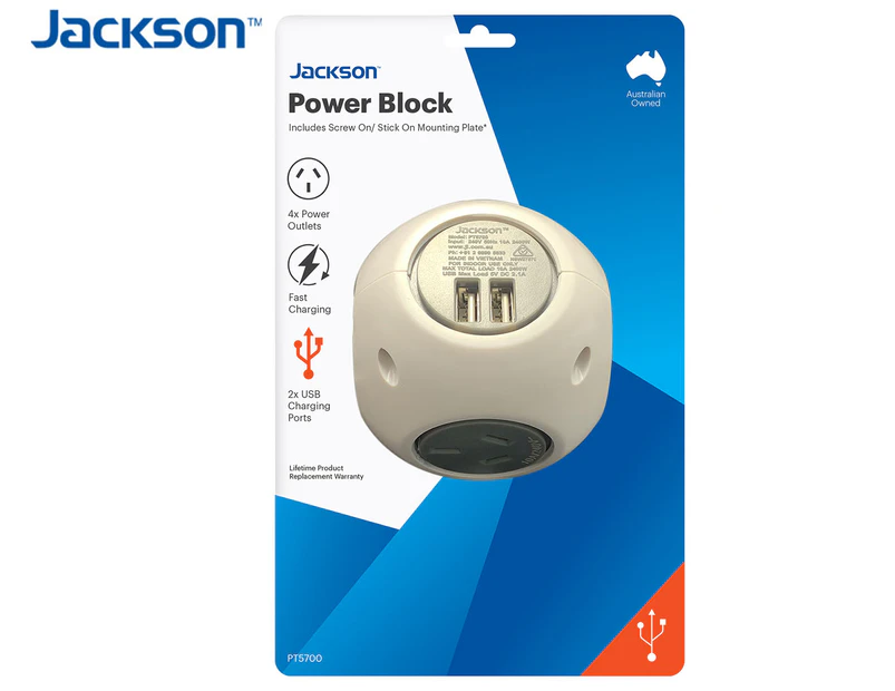 Jackson 4-Way USB Power Block - White/Grey