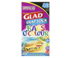 4 x Glad Bags O' Colour Snap Lock Resealable Sandwich Bags 40-Pack