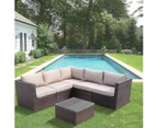 SIENA 5 Seater L Shape Outdoor Lounge Set Brown Wicker, Brown Cushions, Aluminium Frame