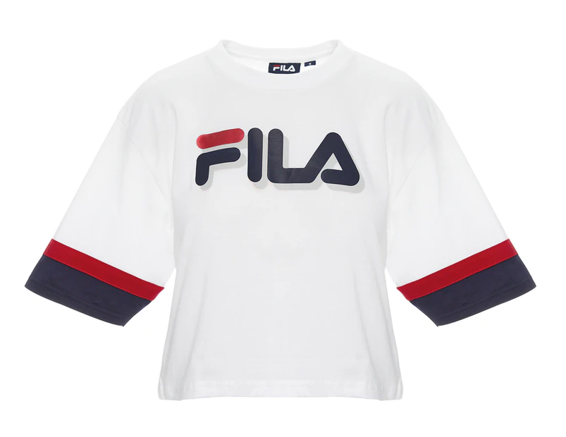 Fila Women's Kae Boxy Cropped Tee / T-Shirt / Tshirt - White/Peacoat/Red