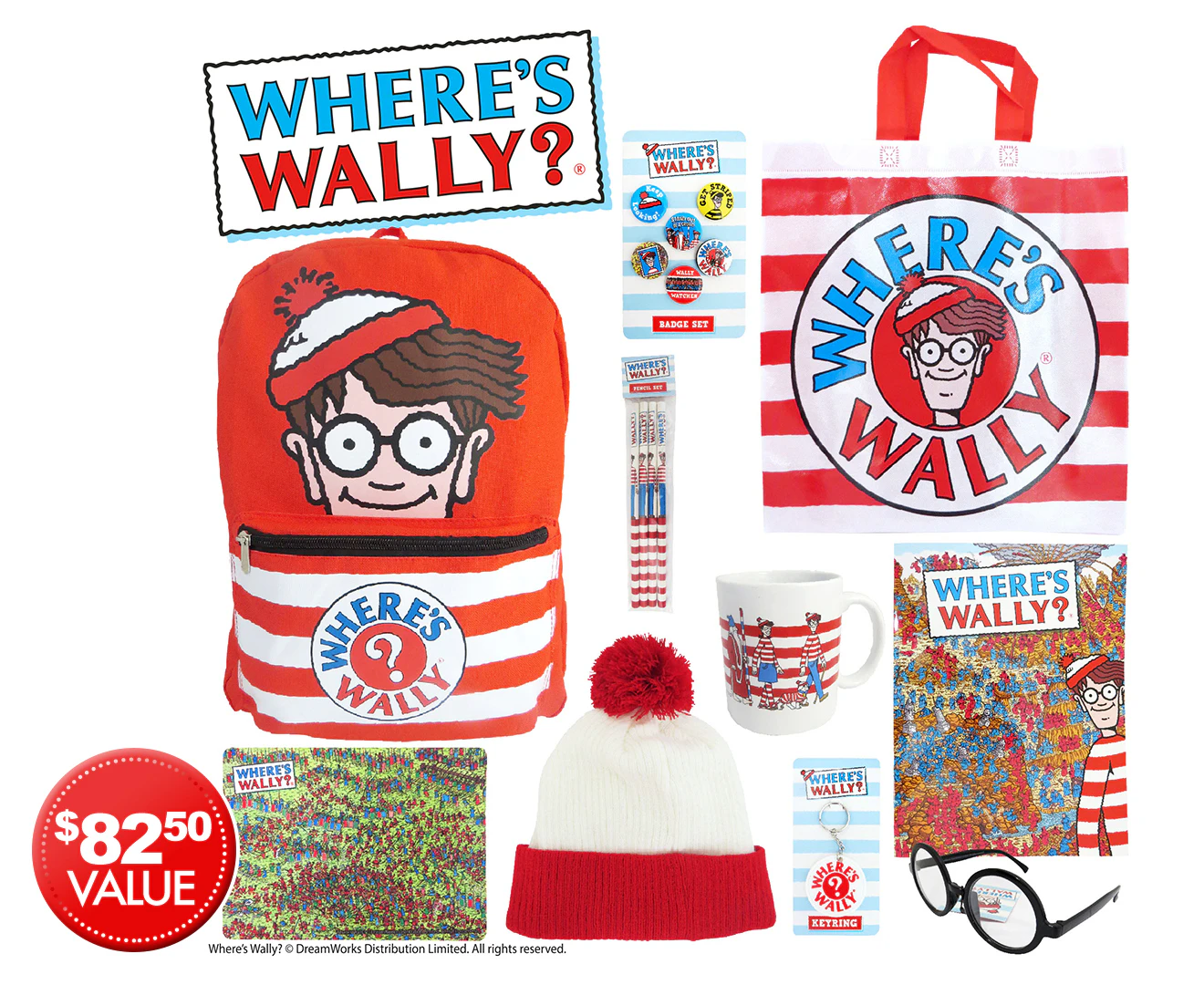 Where's Wally Kids Showbag w/Backpack/Beanie/Glasses/Stickers/Keyring/Puzzle