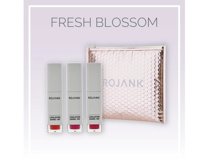 Rojank Korean Beauty Fresh Blossom Long-Lasting Enamel Tint Liquid Satin Lipstick Gift Set - 3 Pack