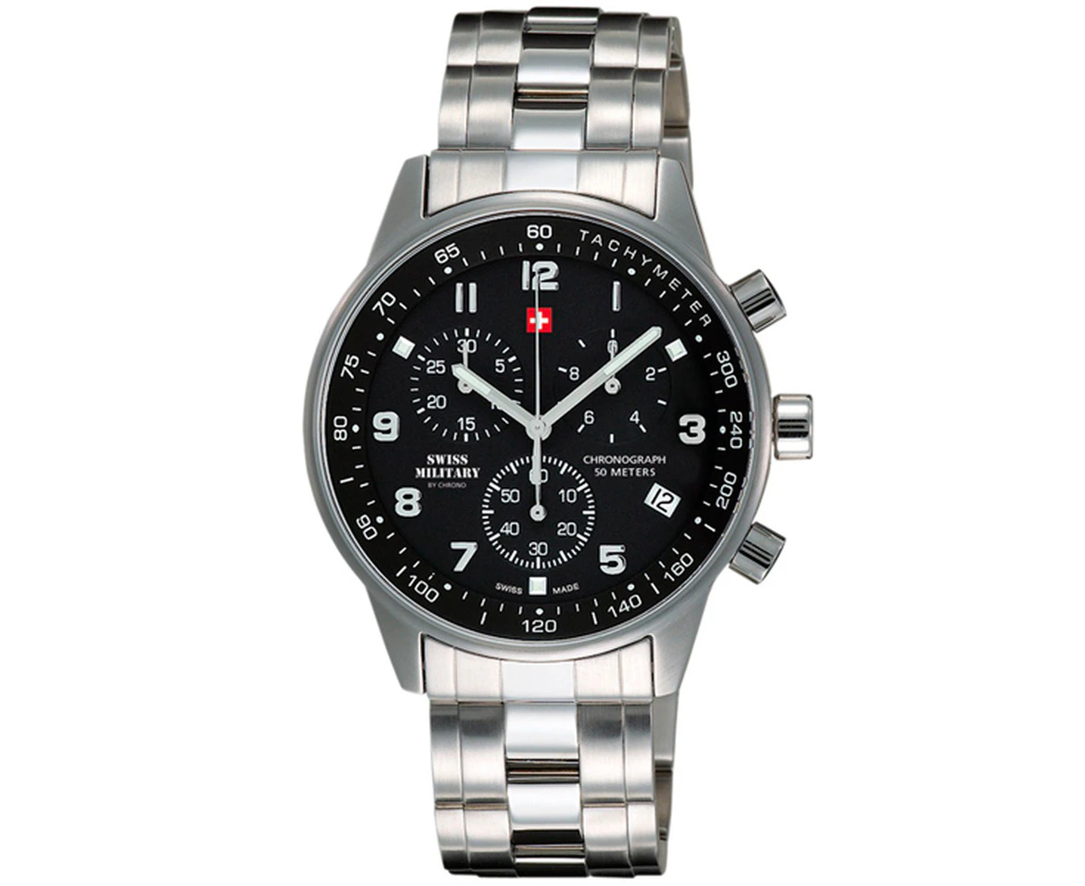 Swiss military Mens Analog Quartz Watch with Stainless Steel bracelet Black