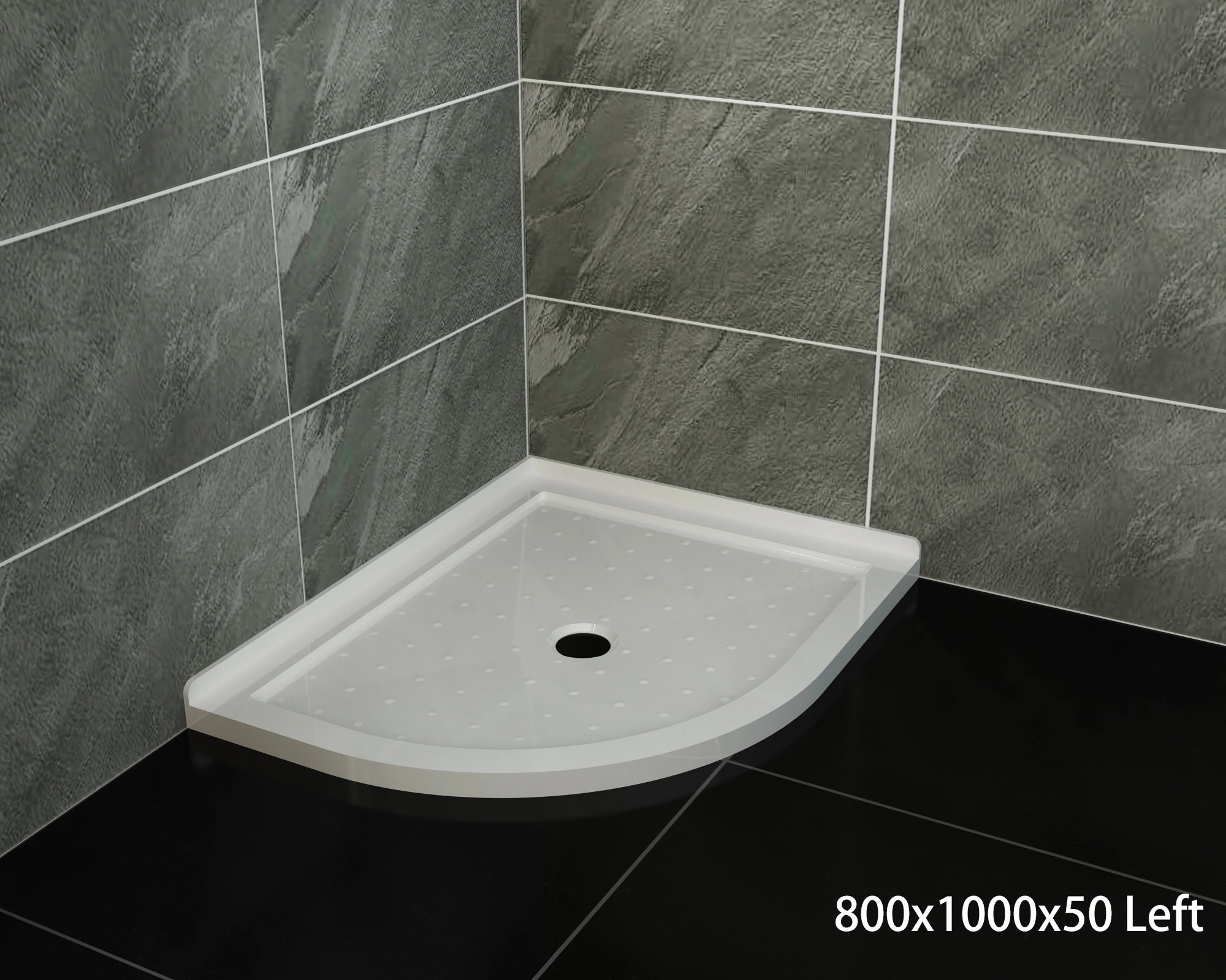 ELEGANT Strong Acrylic Fiberglass Curved  80 x 100 cm Anti-Skid Shower Bases Drain on the Left Side