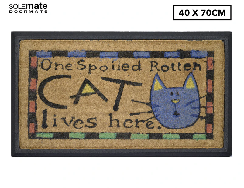 Solemate 40x70cm Spoiled Cat Coir Doormat - Natural/Black