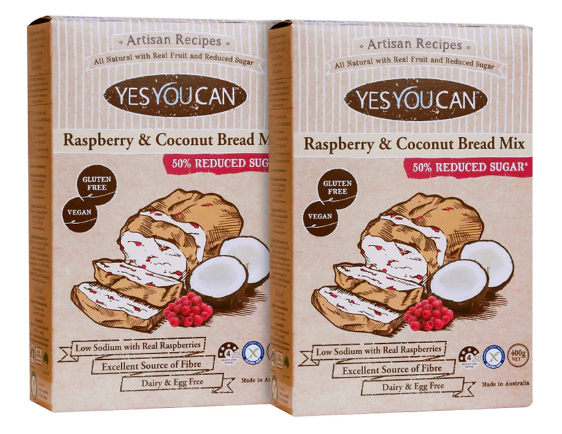 2 x YesYouCan Bread Mix Raspberry & Coconut 400g