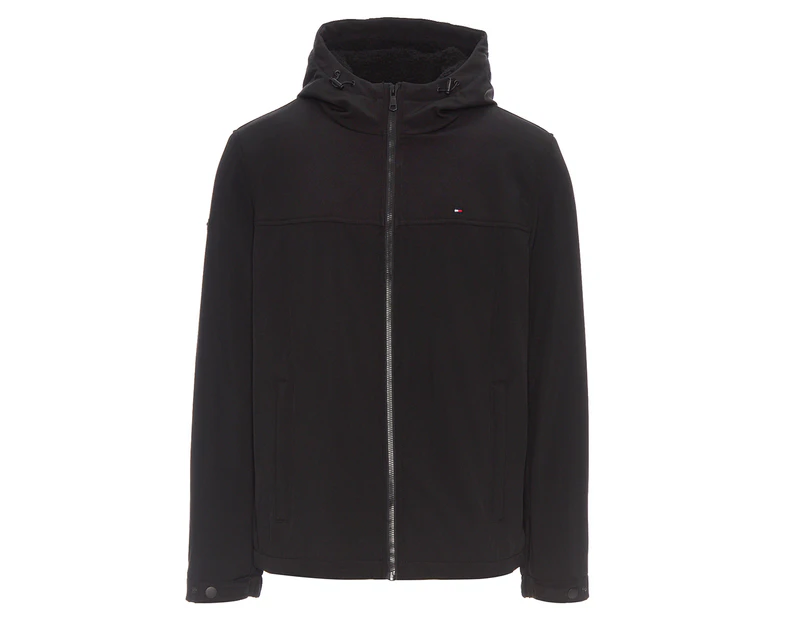 Tommy Hilfiger Men's Softshell Water Resistant Hooded Jacket - Black