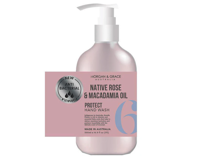 Morgan & Grace Antibacterial Hand Wash Native Rose & Macadamia Oil 500mL