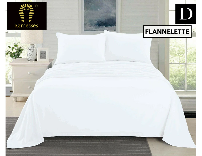 Ramesses Cashmere Touch Flannel Double Bed Sheet Set - White