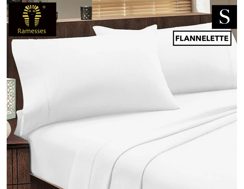 Ramesses Egyptian Cotton Flannel Single Bed Sheet Set - White